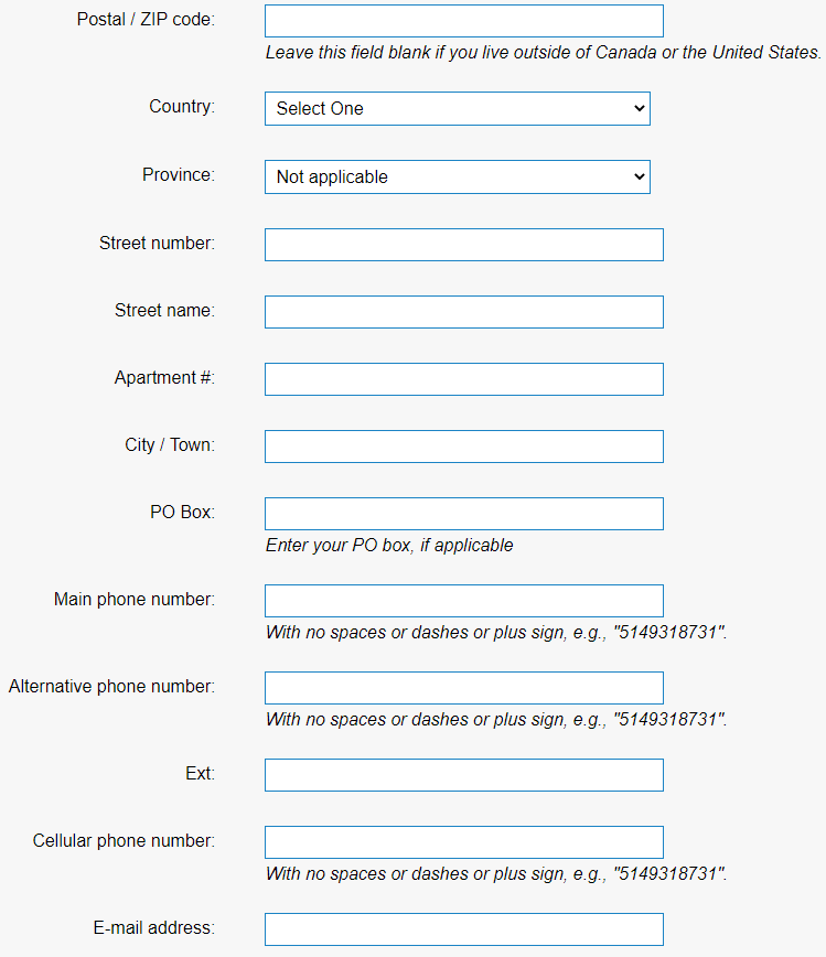 Dawson Mailing Address form