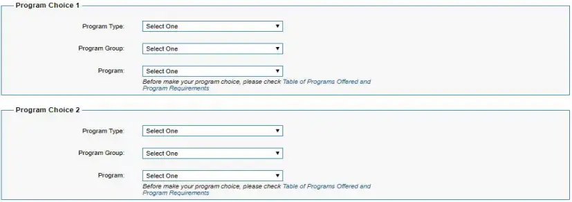 Dawson program choice 1 and program choice 2 form