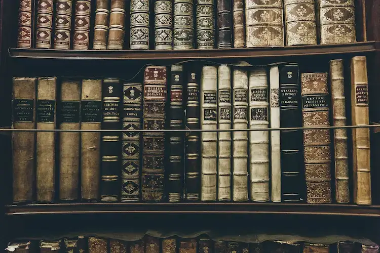 Collection of old books on shelves